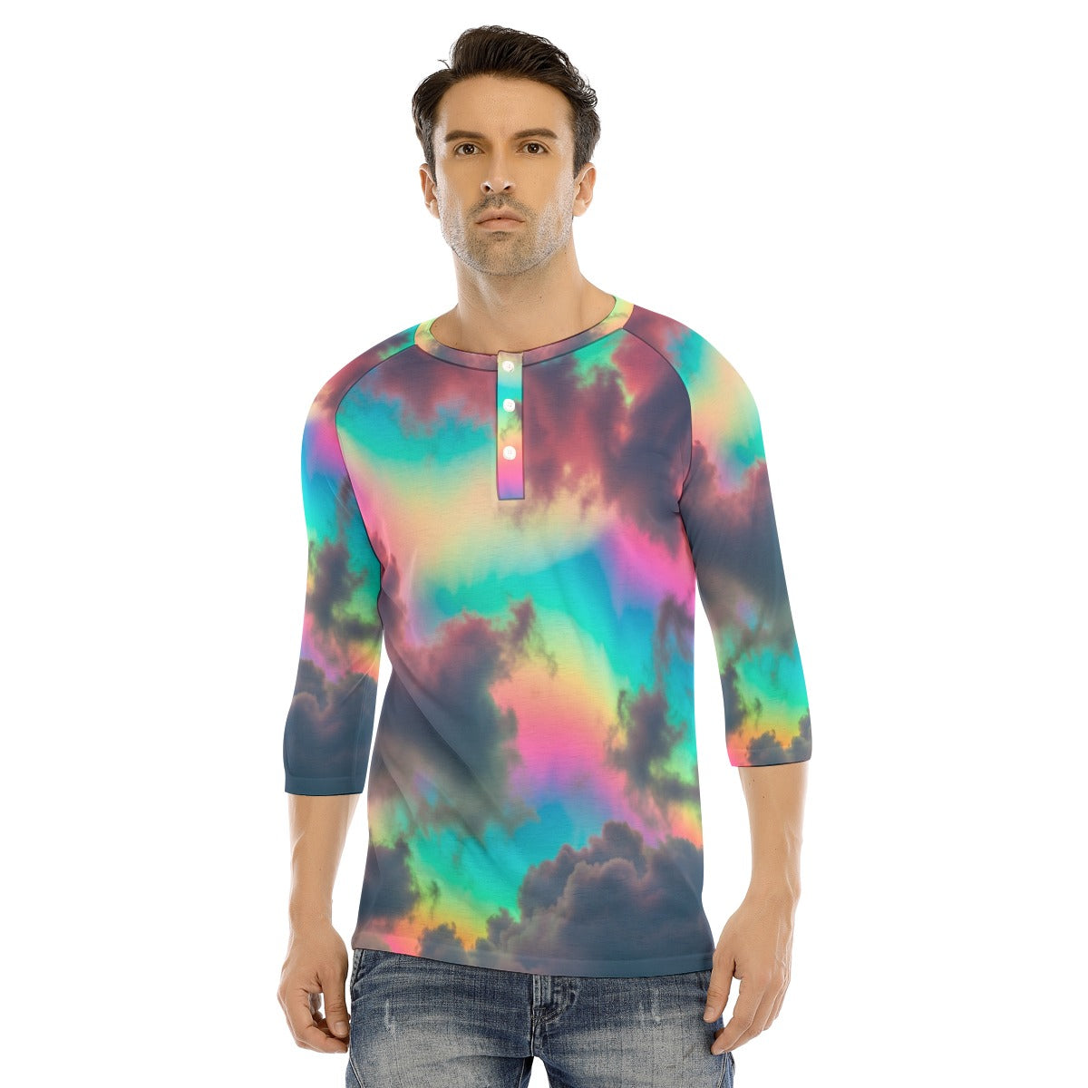 Men's Bracelet Sleeve T-shirt With Button Closure - view 1