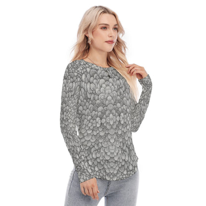 Women's Raglan Sleeves U-Shaped Hem Long Sleeves Blouse