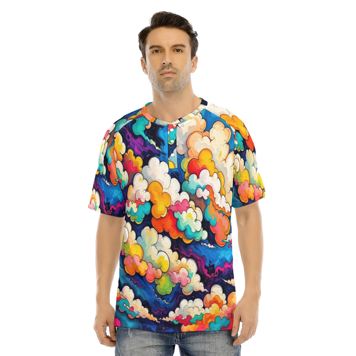 Men's Raglan Sleeve T-shirt With Button Closure