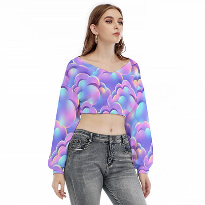 Women's V-neck Long Sleeve Cropped Sweatshirt