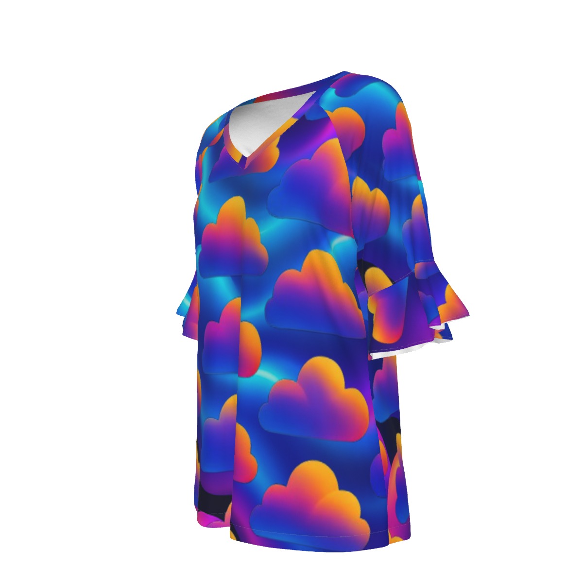 V-neck Women's T-shirt With Bell Sleeve