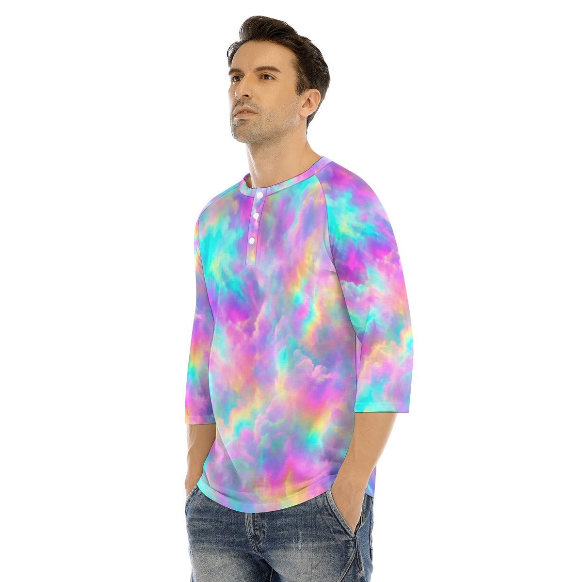 Men's Bracelet Sleeve T-shirt With Button Closure - view 3