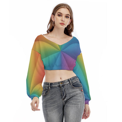 Women's V-neck Long Sleeve Cropped Sweatshirt