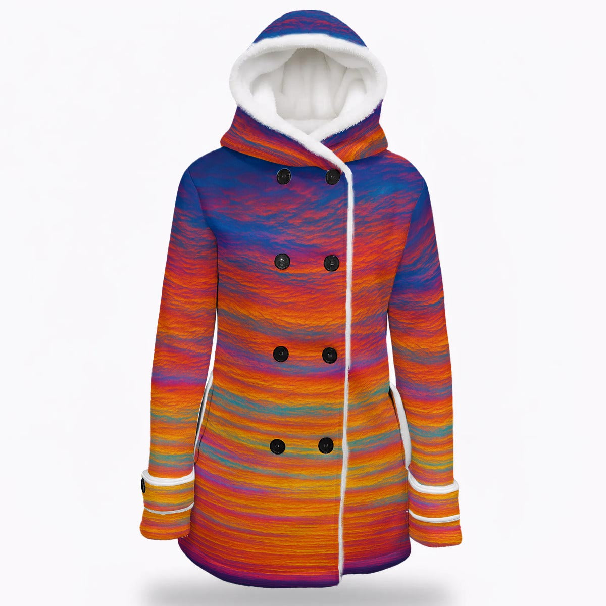 Women's Hooded Double-Breasted Winter Coat With Fleece