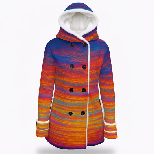 Women's Hooded Double-Breasted Winter Coat With Fleece