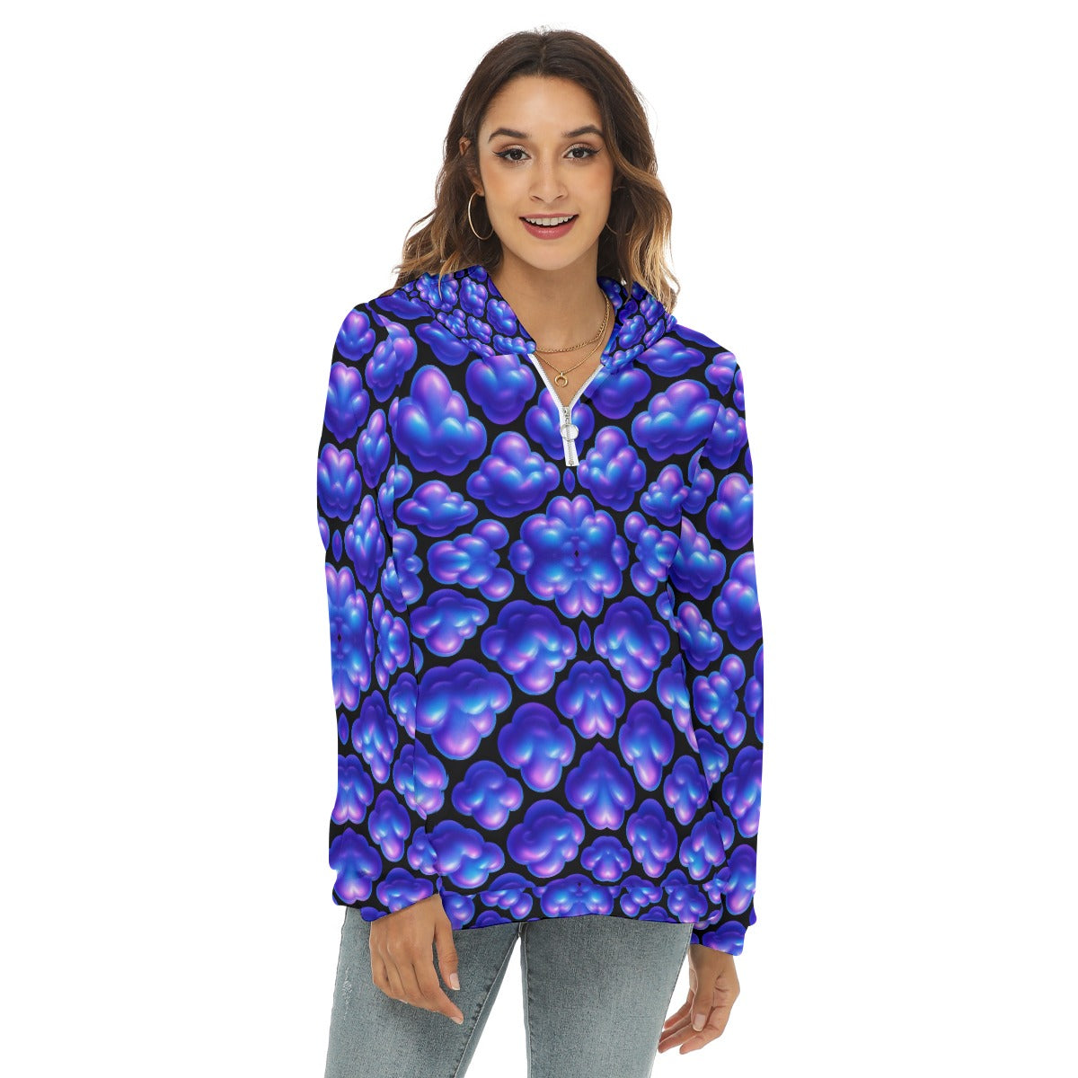 Women's Borg Fleece Hoodie With Half Zip