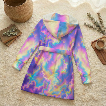 Unisex Flannel Hooded Robe With Eye Mask