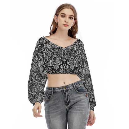 Women's V-neck Long Sleeve Cropped Sweatshirt