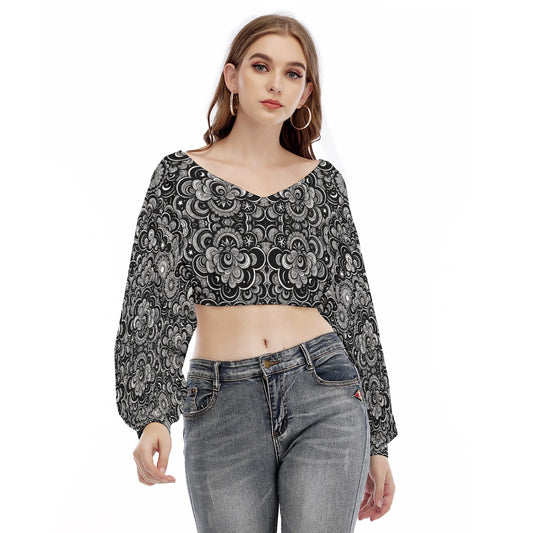 Women's V-neck Long Sleeve Cropped Sweatshirt