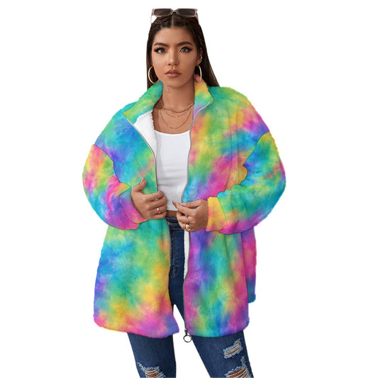 Unisex Borg-Fleece Stand-Up Collar Zip Coat — Plus Size - view 1