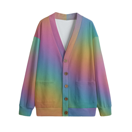 Unisex V-neck Knitted Fleece Cardigan With Button Closure