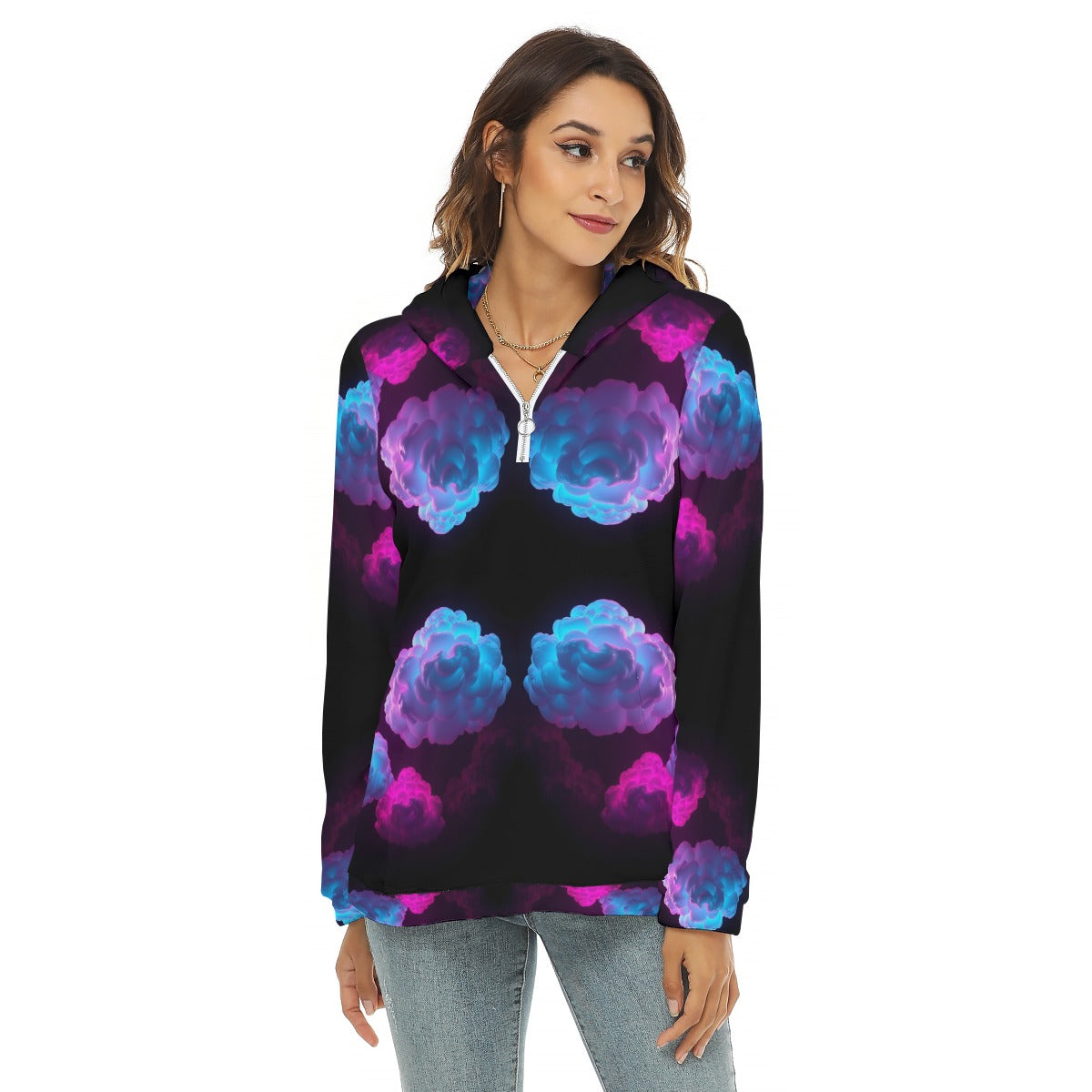 Women's Borg Fleece Hoodie With Half Zip