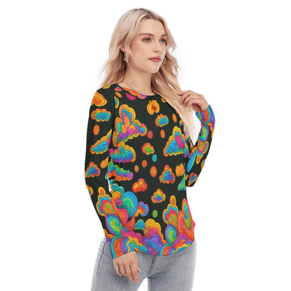 Women's Raglan Sleeves U-Shaped Hem Long Sleeves Blouse