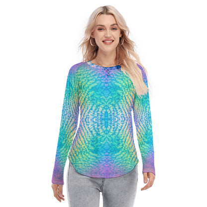Women's Raglan Sleeves U-Shaped Hem Long Sleeves Blouse
