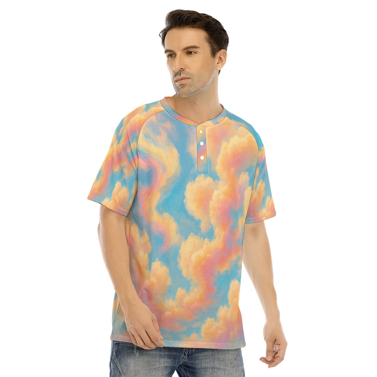 Men's Raglan Sleeve T-shirt With Button Closure