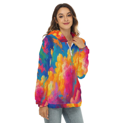 Women's Borg Fleece Hoodie With Half Zip