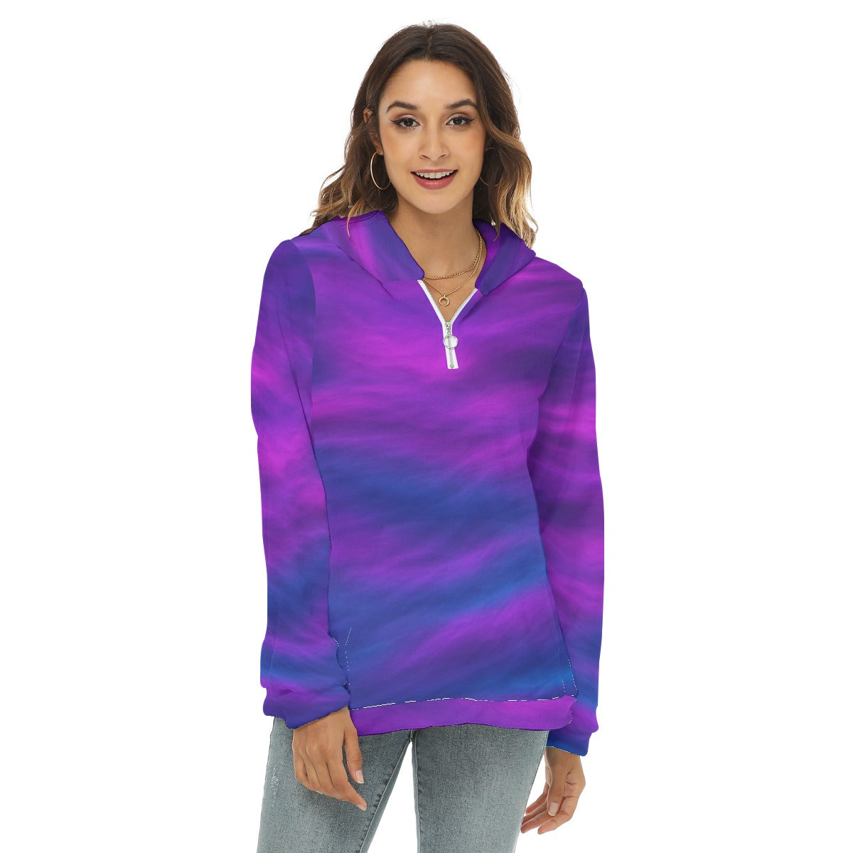 Women's Borg Fleece Hoodie With Half Zip