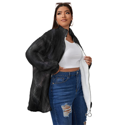 Unisex Borg Fleece Stand-up Collar Coat With Zipper Closure(Plus Size)