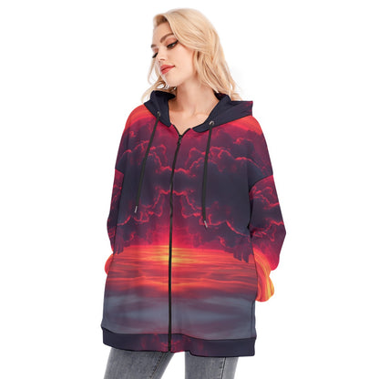 Women's Long Hoodie With Zipper Closure