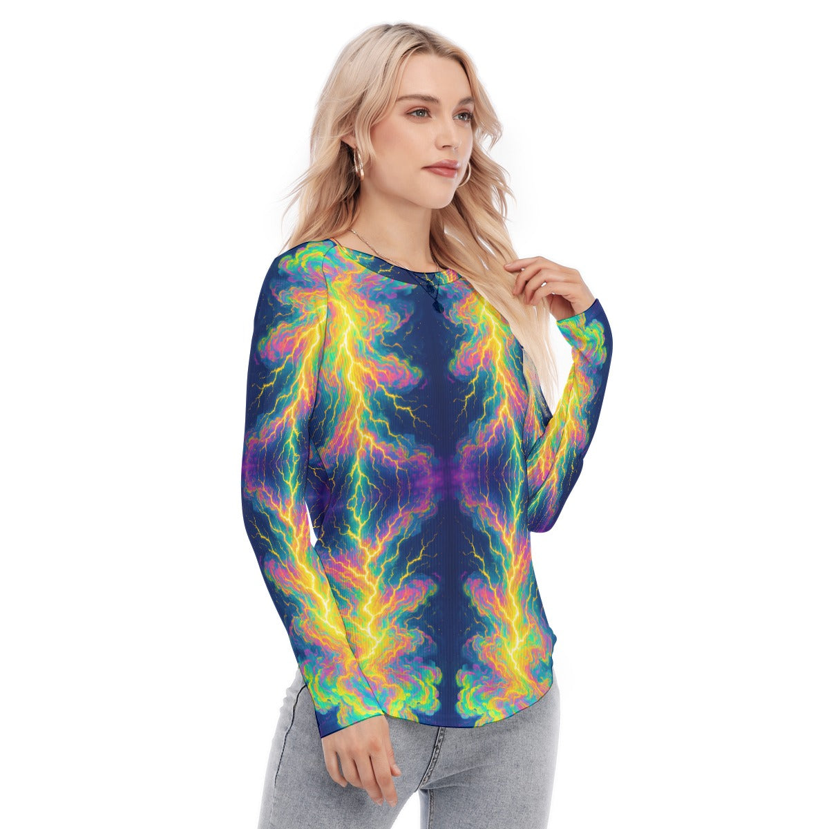 Women's Raglan Sleeves U-Shaped Hem Long Sleeves Blouse