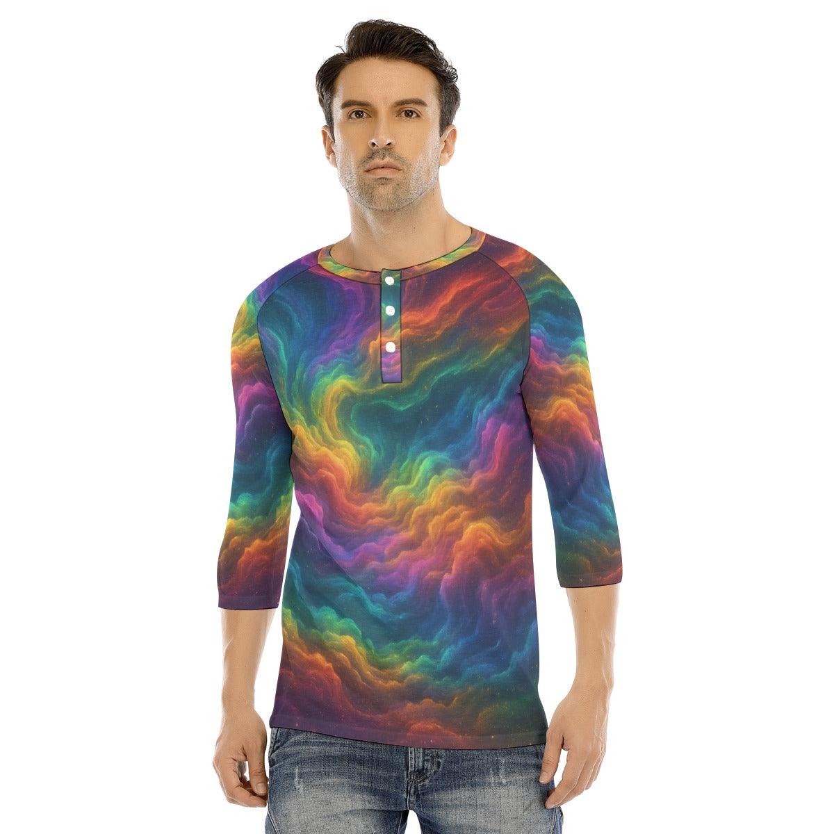 Men's Bracelet Sleeve T-shirt With Button Closure - view 1