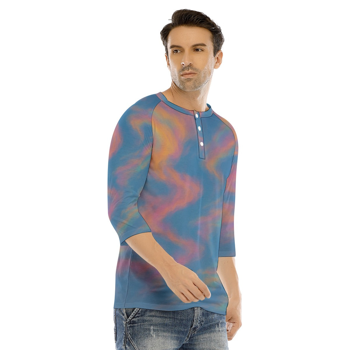Men's Bracelet Sleeve T-shirt With Button Closure - view 2