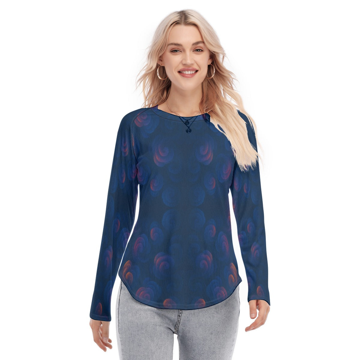 Women's Raglan Sleeves U-Shaped Hem Long Sleeves Blouse