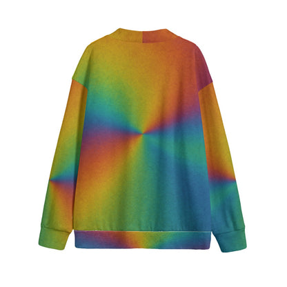 Unisex V-neck Knitted Fleece Cardigan With Button Closure