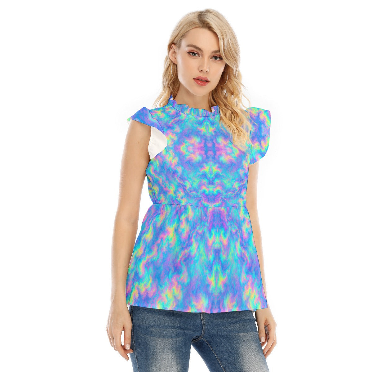 Women's Blouse With Lotus Leaf Lace