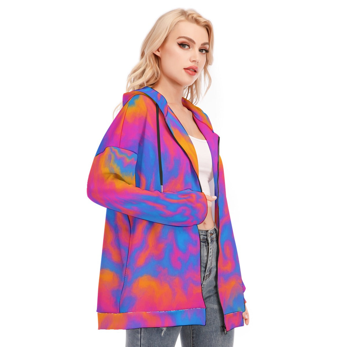 Women's Long Hoodie With Zipper Closure