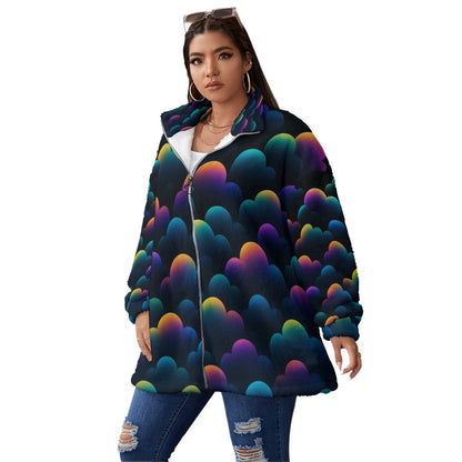 Unisex Borg Fleece Stand-up Collar Coat With Zipper Closure(Plus Size)