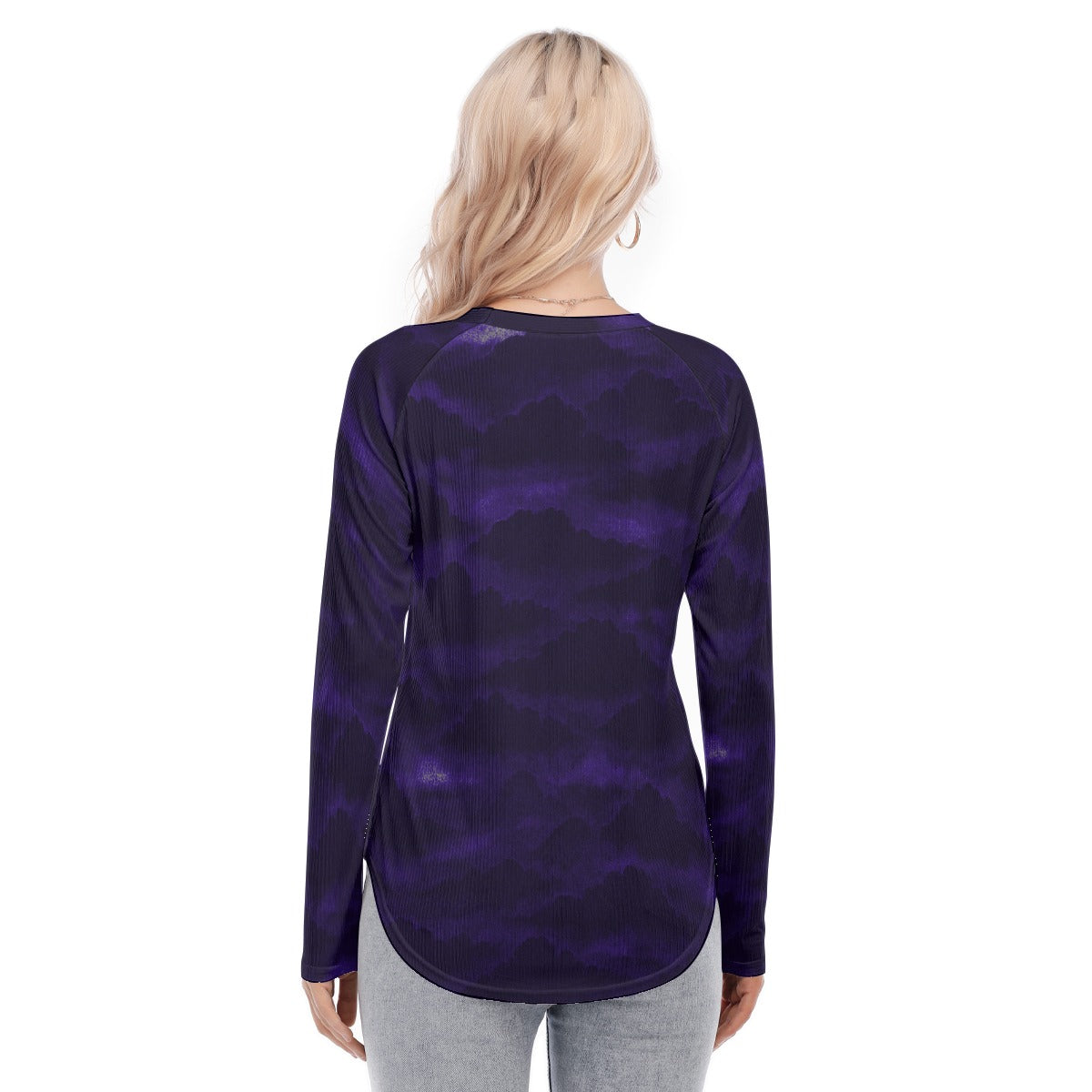 Women's Raglan Sleeves U-Shaped Hem Long Sleeves Blouse