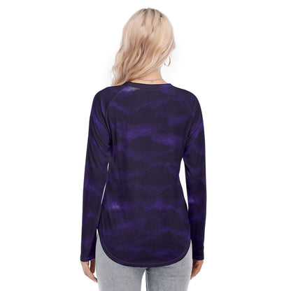 Women's Raglan Sleeves U-Shaped Hem Long Sleeves Blouse