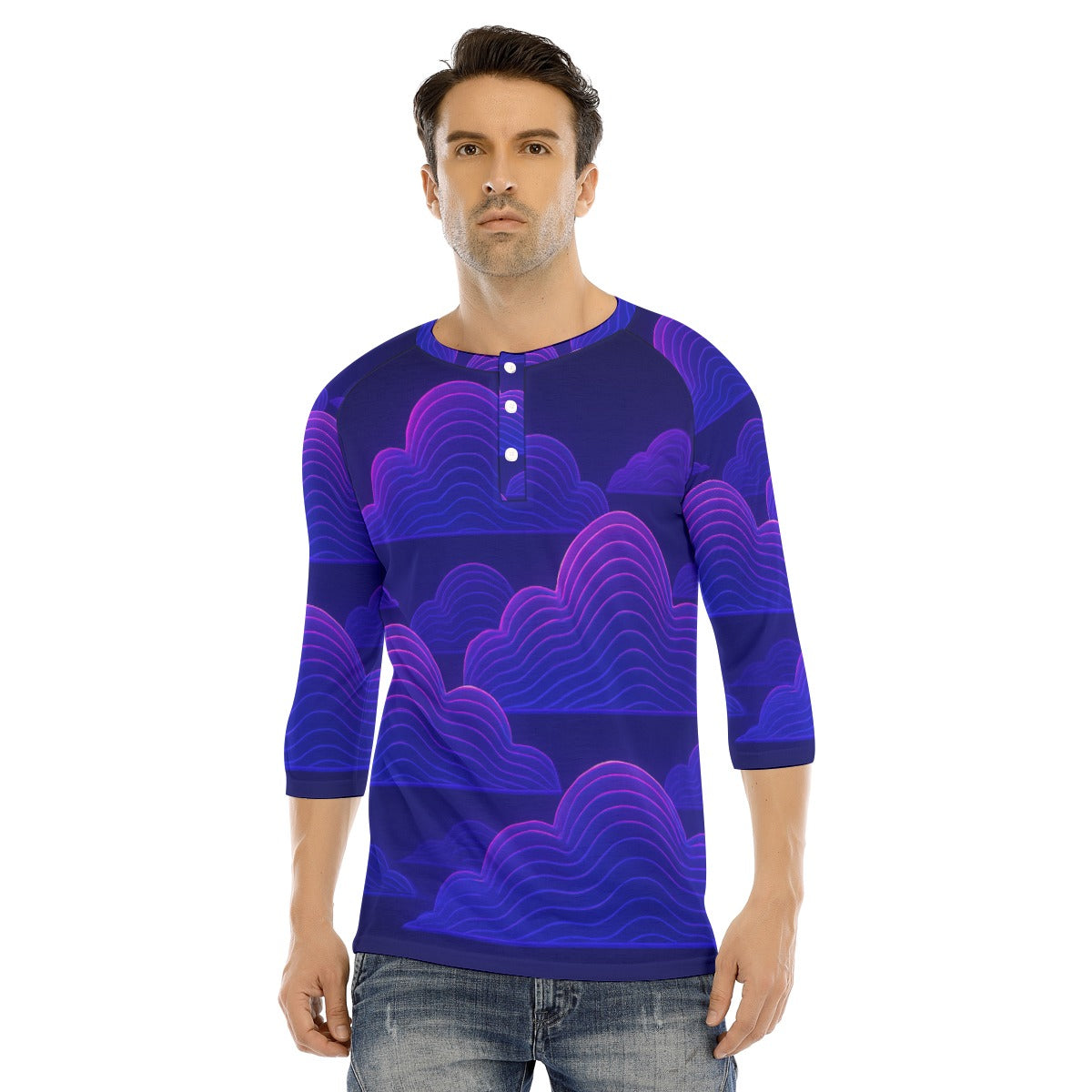 Men's Bracelet Sleeve T-shirt With Button Closure - view 1