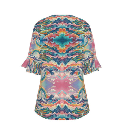 V-neck Women's T-shirt With Bell Sleeve