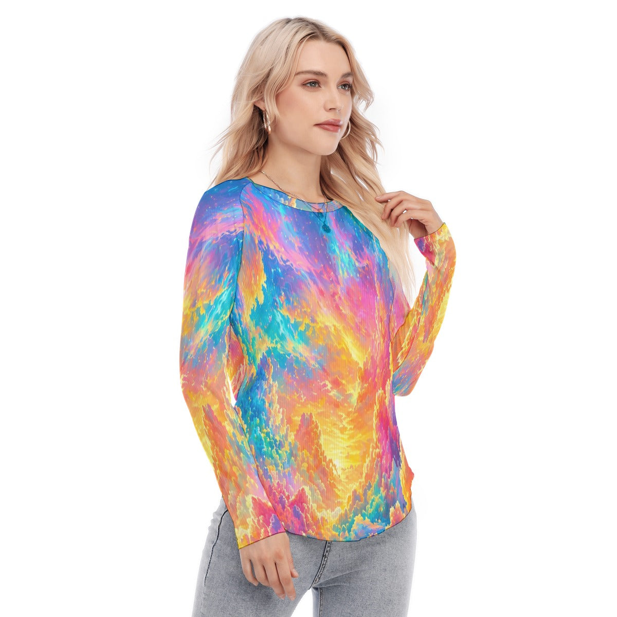 Women's Raglan Sleeves U-Shaped Hem Long Sleeves Blouse