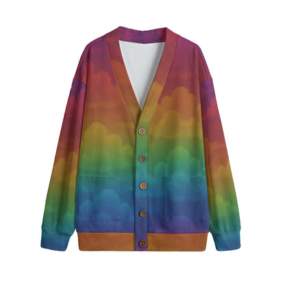 Unisex V-neck Knitted Fleece Cardigan With Button Closure