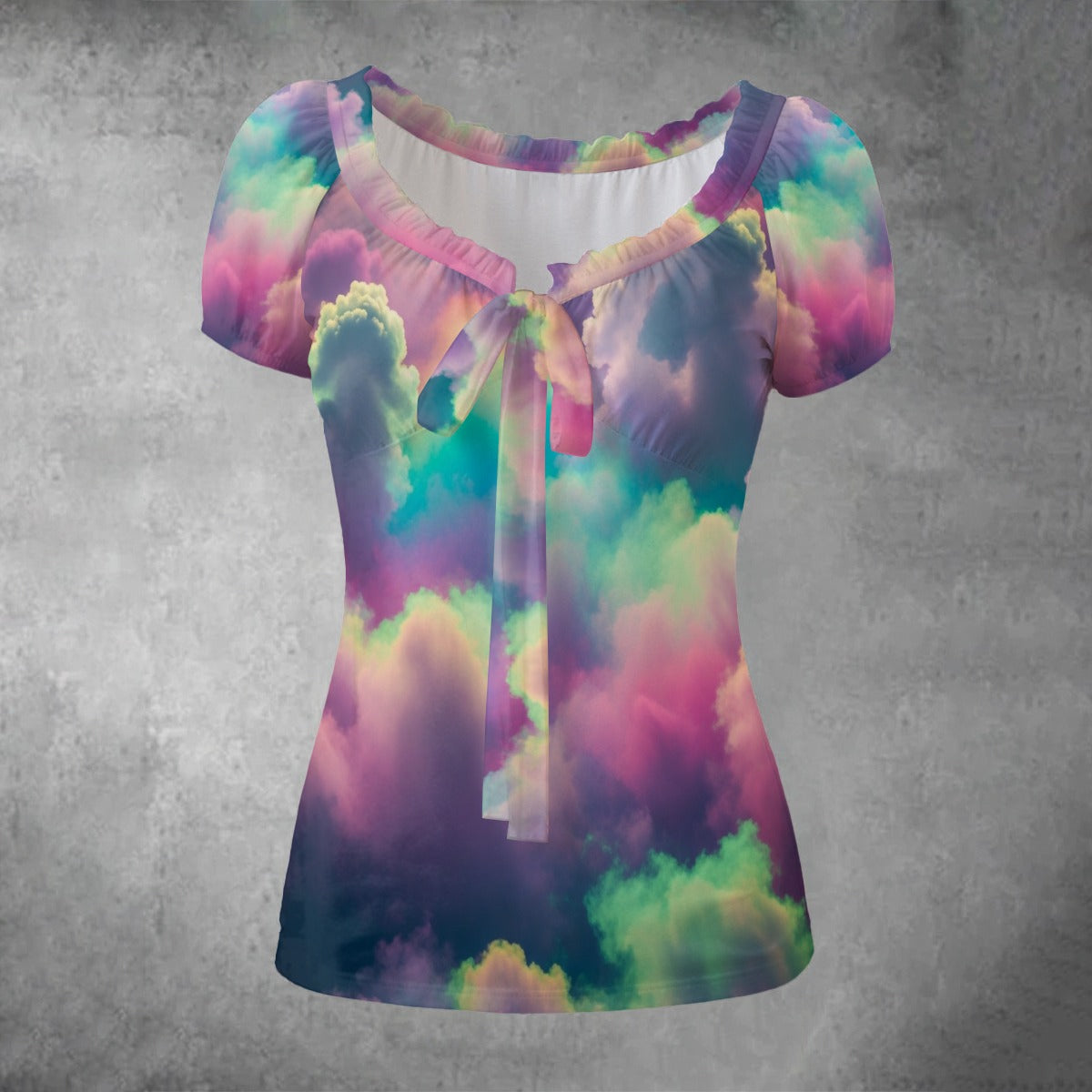 All-over print Women's Puff Sleeve Pleated Shirt