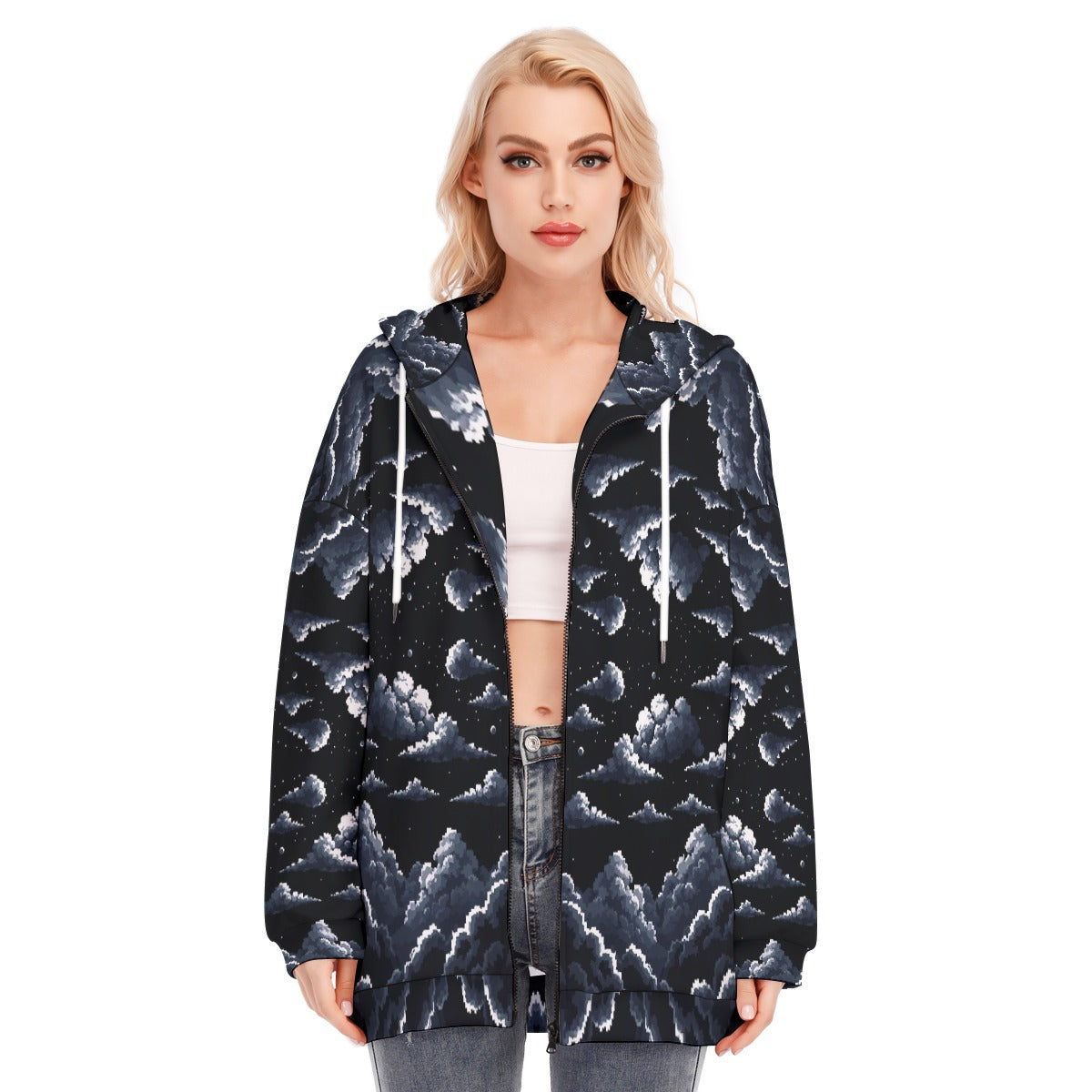 Women's Long Hoodie With Zipper Closure