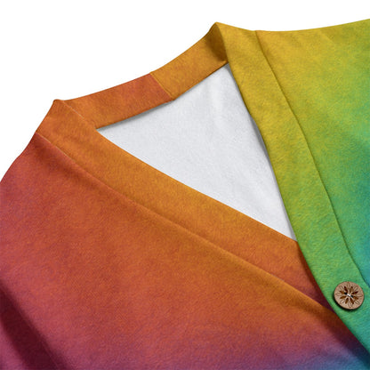 Unisex V-neck Knitted Fleece Cardigan With Button Closure