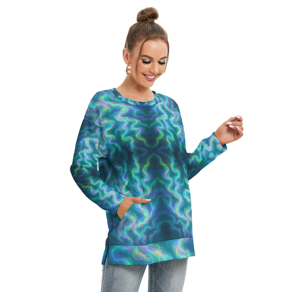 Women's Side Split O-neck Sweatshirt