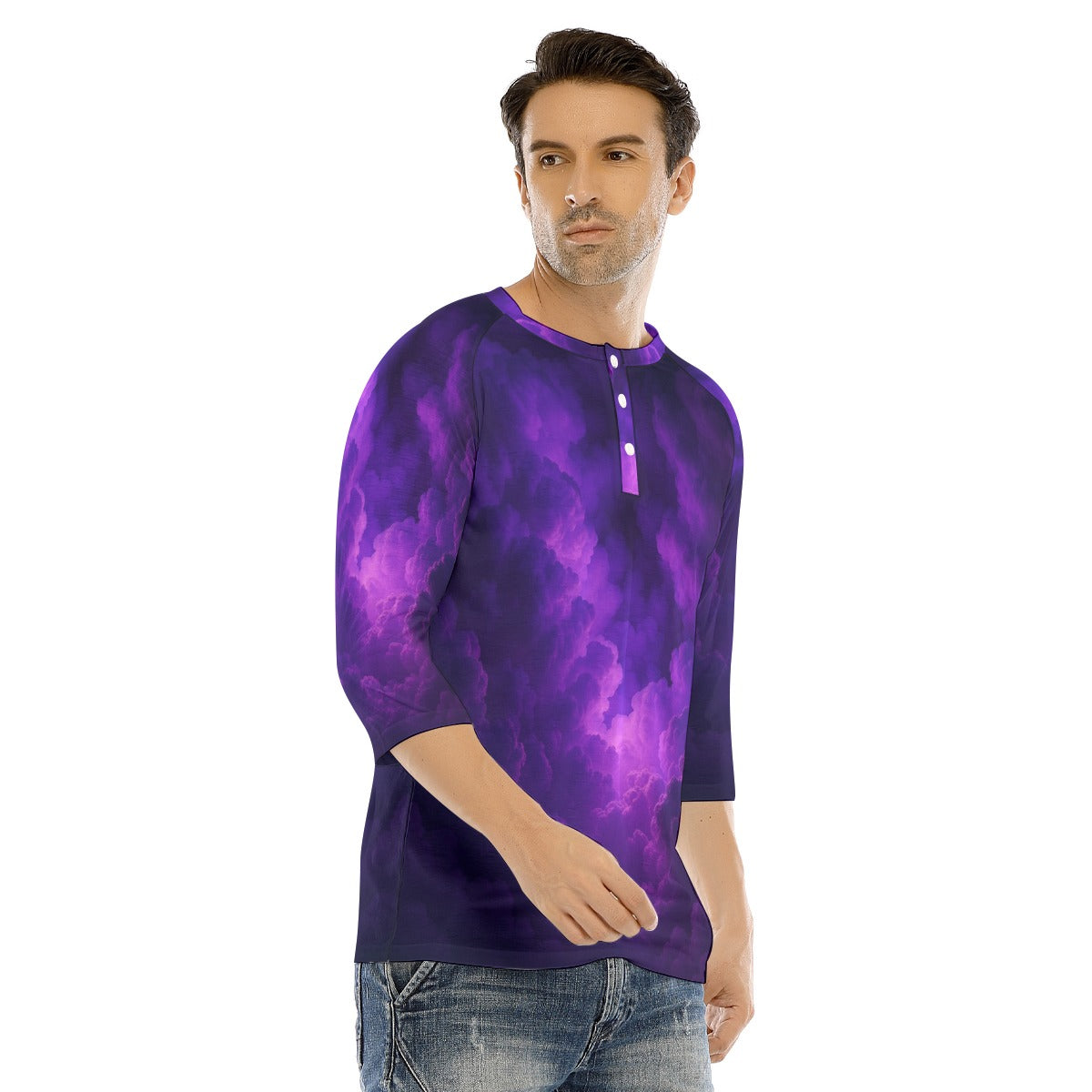 Men's Bracelet Sleeve T-shirt With Button Closure - view 2