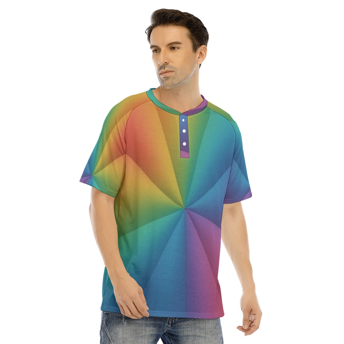 Men's Raglan Sleeve T-shirt With Button Closure