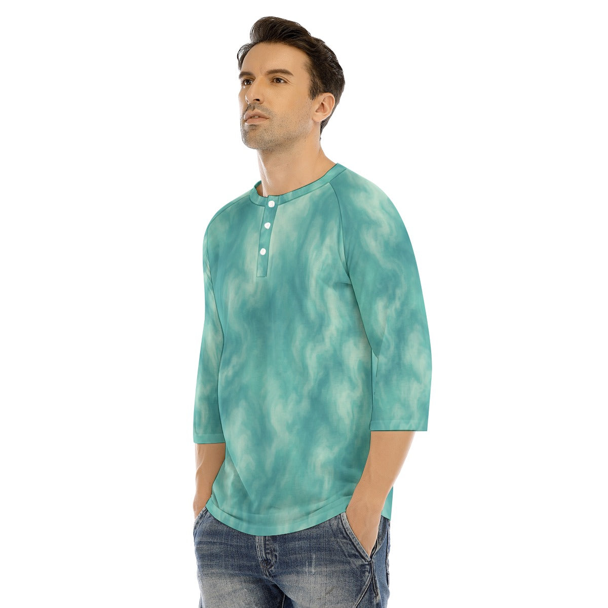 Men's Bracelet Sleeve T-shirt With Button Closure - view 3