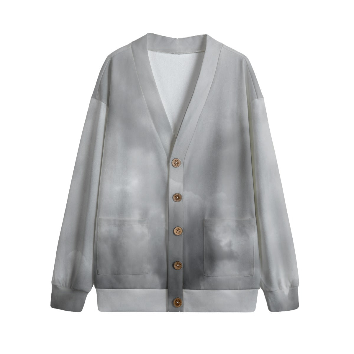 Unisex V-neck Knitted Fleece Cardigan With Button Closure