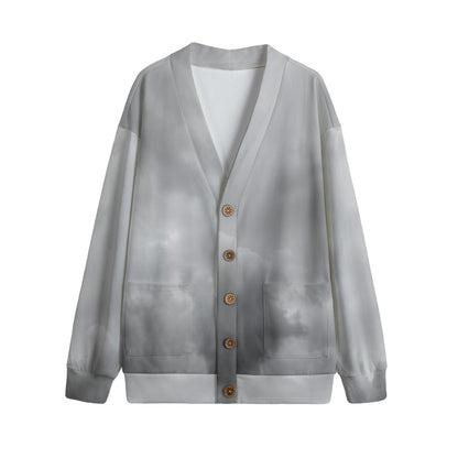 Unisex V-neck Knitted Fleece Cardigan With Button Closure