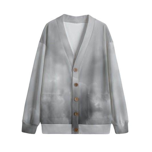 Unisex V-neck Knitted Fleece Cardigan With Button Closure