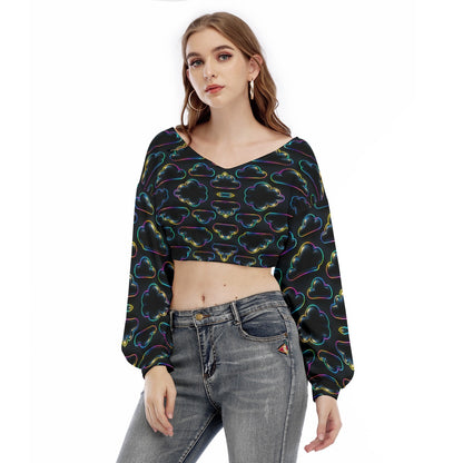 Women's V-neck Long Sleeve Cropped Sweatshirt