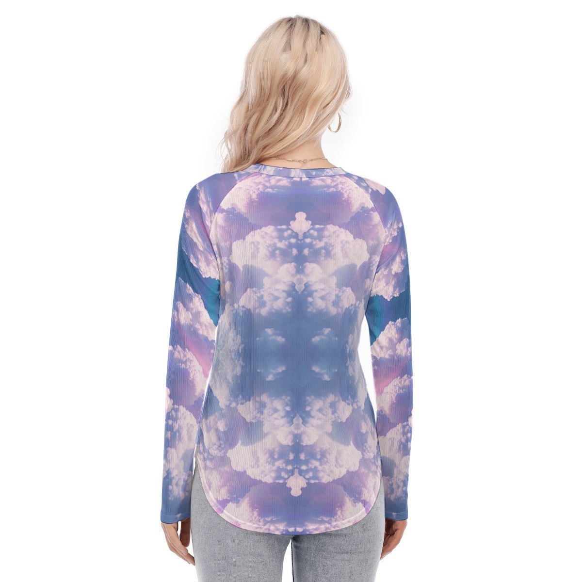Women's Raglan Sleeves U-Shaped Hem Long Sleeves Blouse