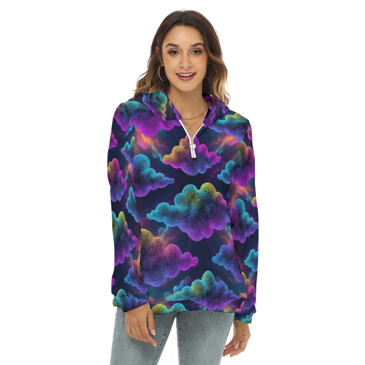 Women's Borg Fleece Hoodie With Half Zip